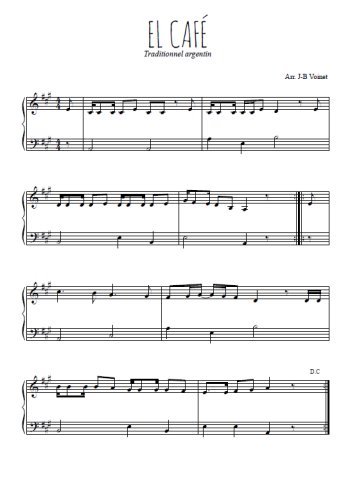 Téléchargez l'arrangement pour piano de la partition de El café en PDF, niveau facile